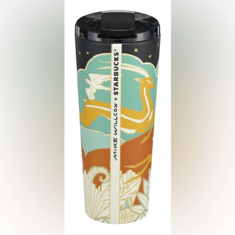 NWT Mike Willcox + Starbucks 16oz Antelope Motif Stainless Steel Tumbler